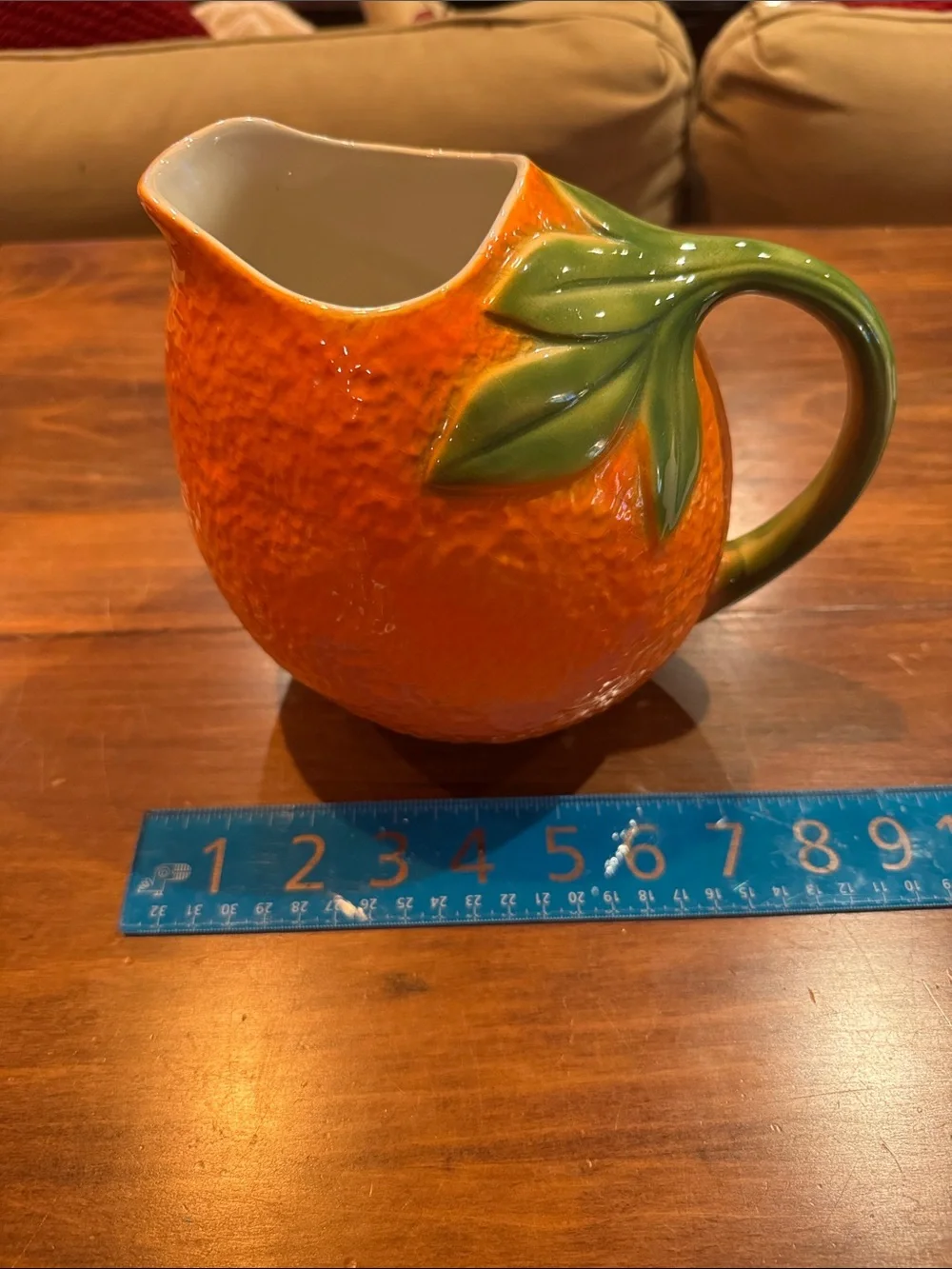 Williams Sonoma Orange Pitcher Vintage Made in Italy Beverage Leaves Cottagecore